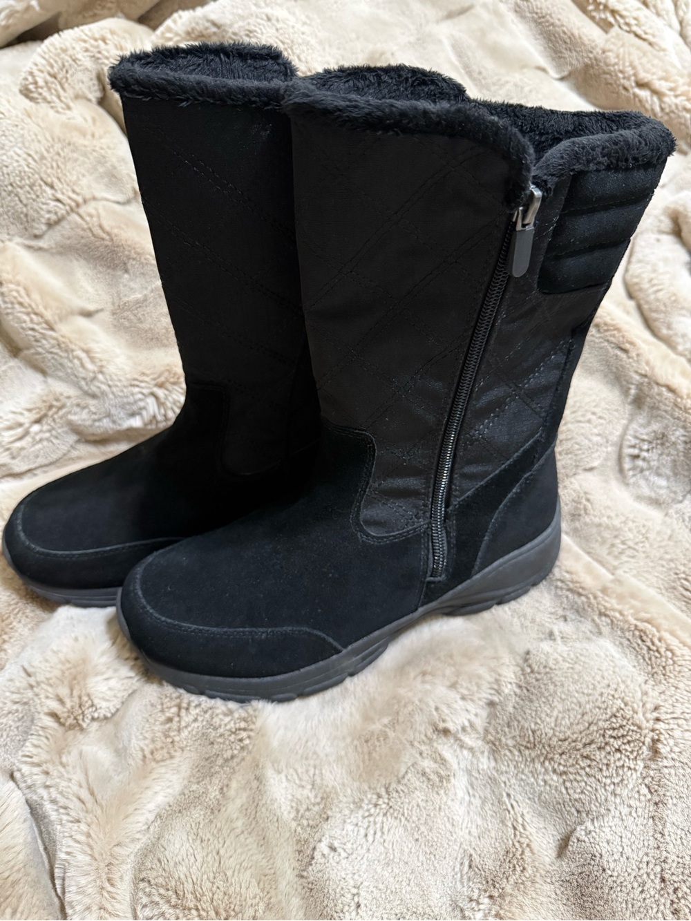 Lands' End Black Quilted Fleece-Lined Winter Zip Boots